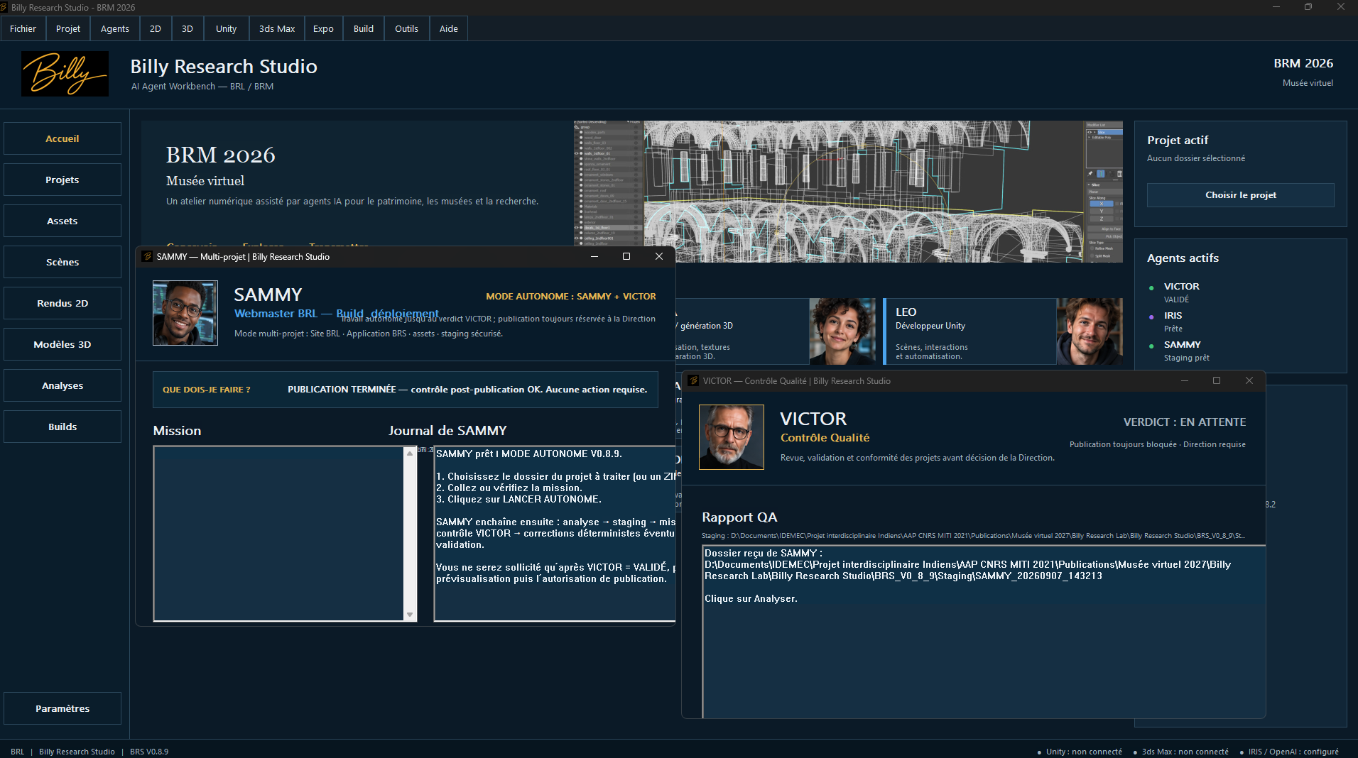 Billy Research Studio interface